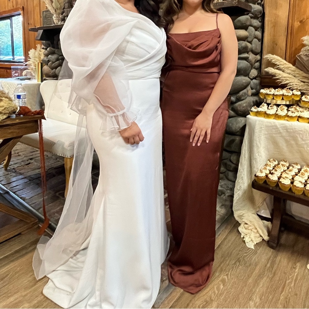 Burnt orange wedding guest dress